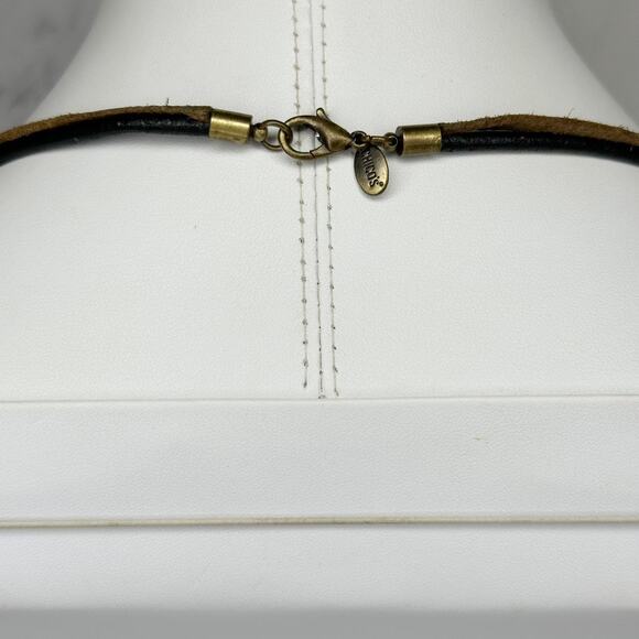 Vintage Chico's Boho Geometric Pendant Leather Cord Statement Necklace ✨ - Picture 3 of 10